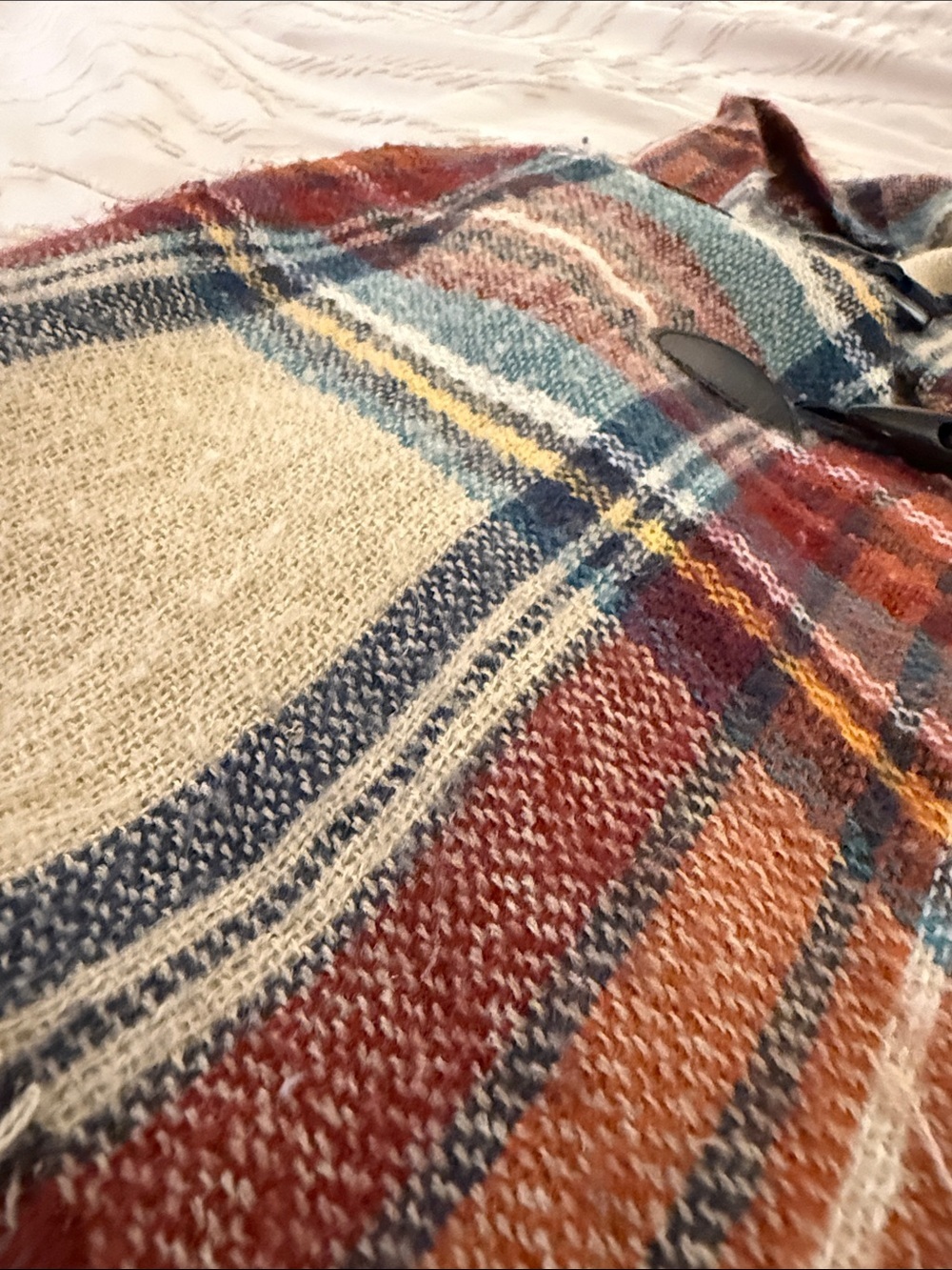 Plaid Toggle Poncho in Rust, Teal & Cream - Picture 7 of 14